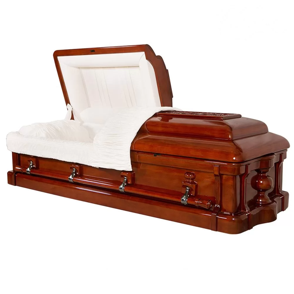 Solid Mahogany Half-Couch Wood Casket – Oversize High-Gloss Build